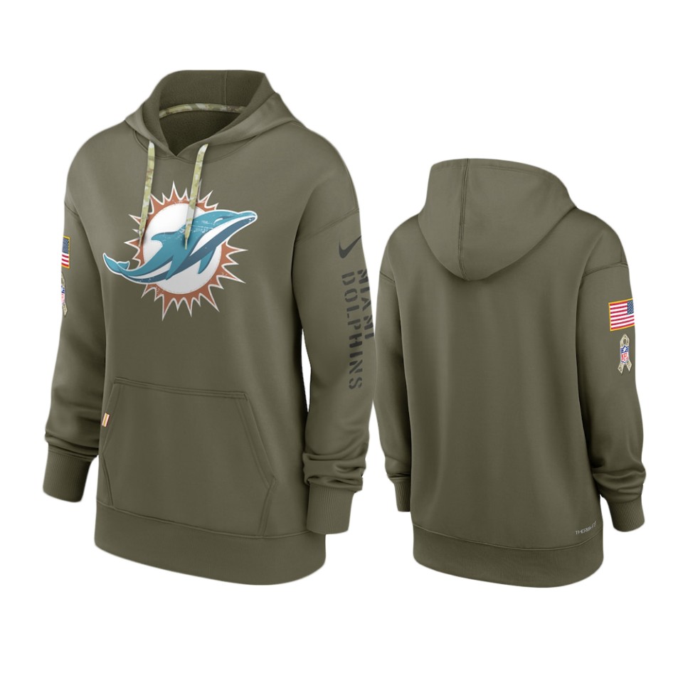 Women's Miami Dolphins Olive 2022 Salute to Service Performance Hoodie