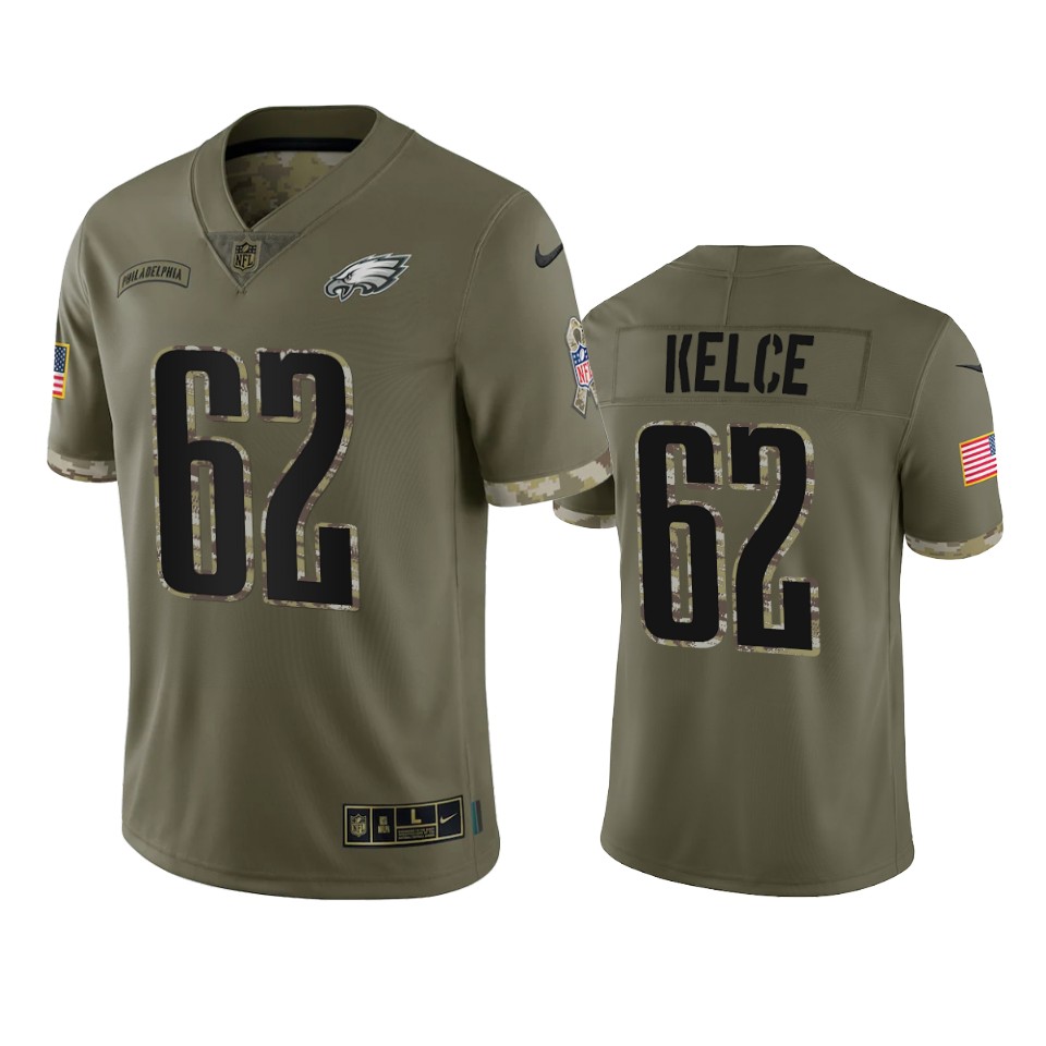 Philadelphia Eagles Jason Kelce Nike Olive 2022 Salute To Service Limited Jersey
