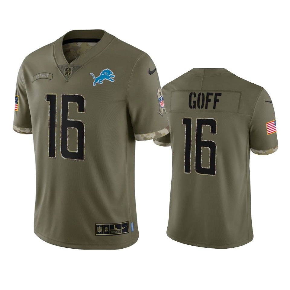 Detroit Lions Jared Goff Nike Olive 2022 Salute To Service Limited Jersey Detroit Lions Jared Goff Nike Olive 2022 Salute To Service Limited Jersey