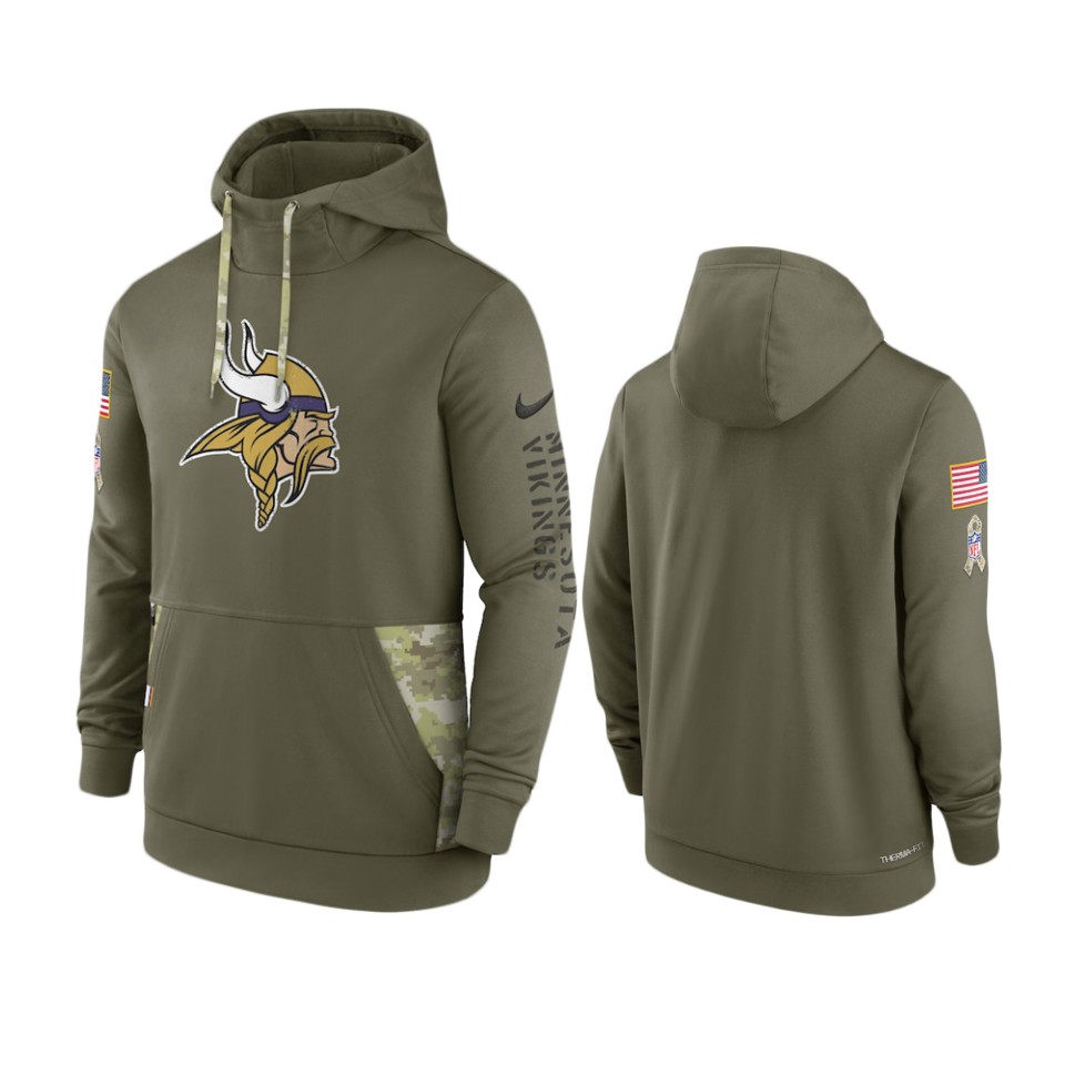 Minnesota Vikings Olive 2022 Salute to Service Therma Hoodie Minnesota Vikings Olive 2022 Salute to Service Therma Hoodie