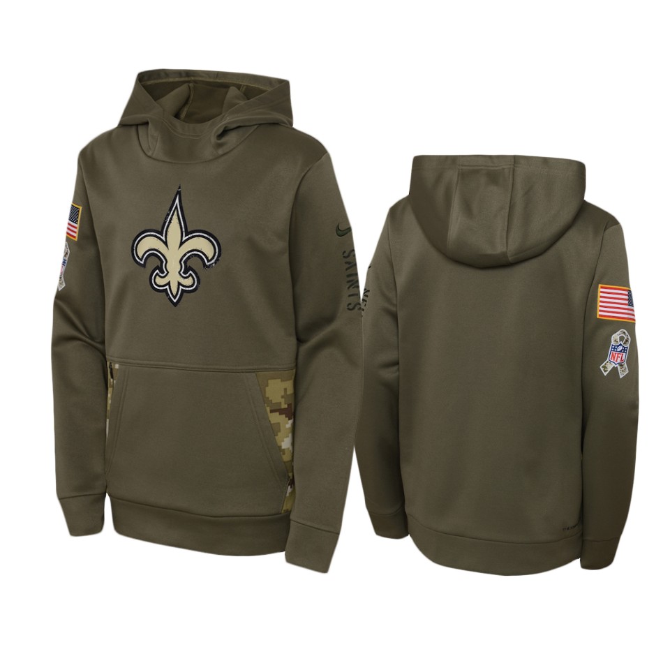 Youth New Orleans Saints Nike Olive 2022 Salute to Service Performance Hoodie Youth New Orleans Saints Nike Olive 2022 Salute to Service Performance Hoodie