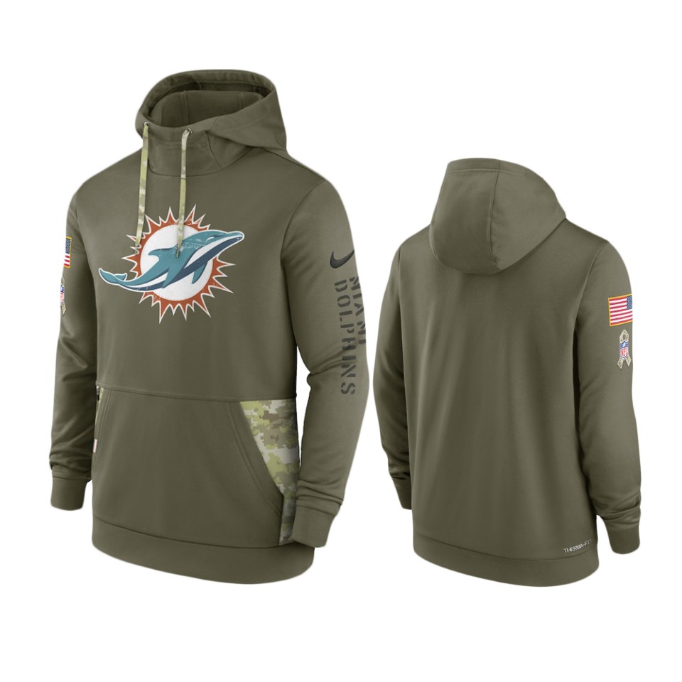Miami Dolphins Olive 2022 Salute to Service Therma Hoodie
