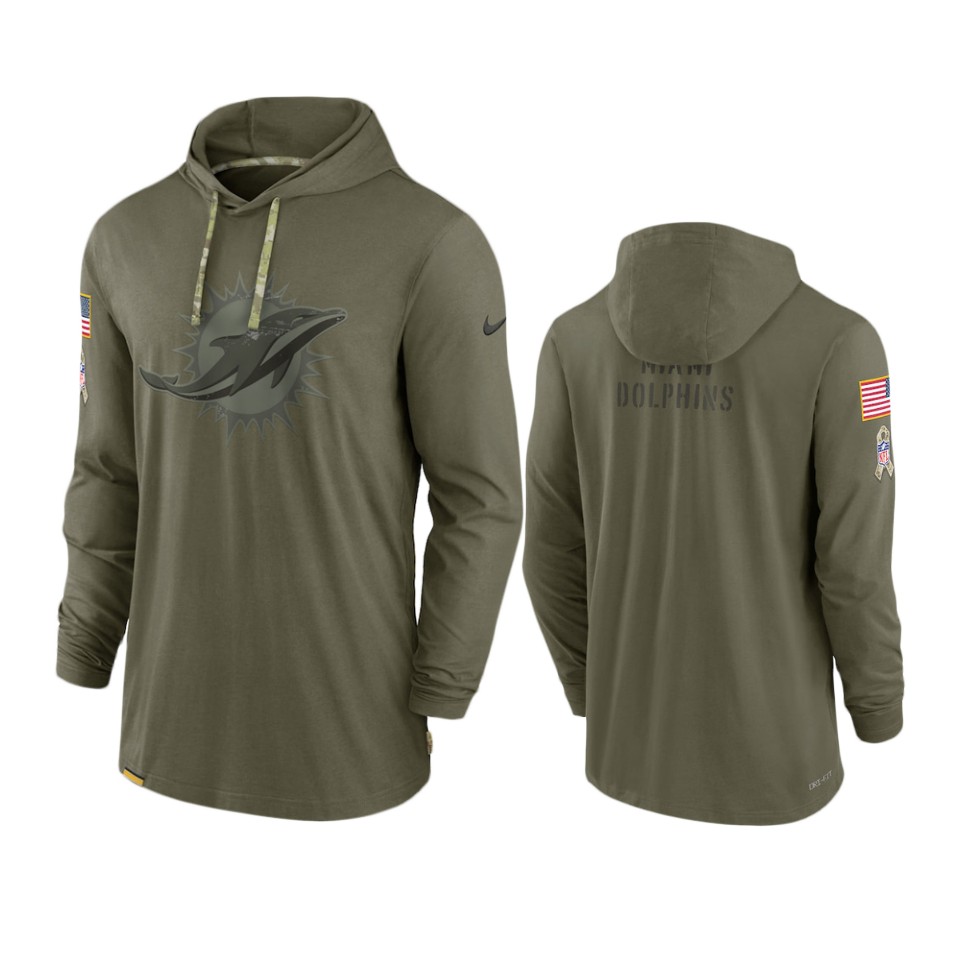 Miami Dolphins Olive 2022 Salute to Service Tonal Pullover Hoodie