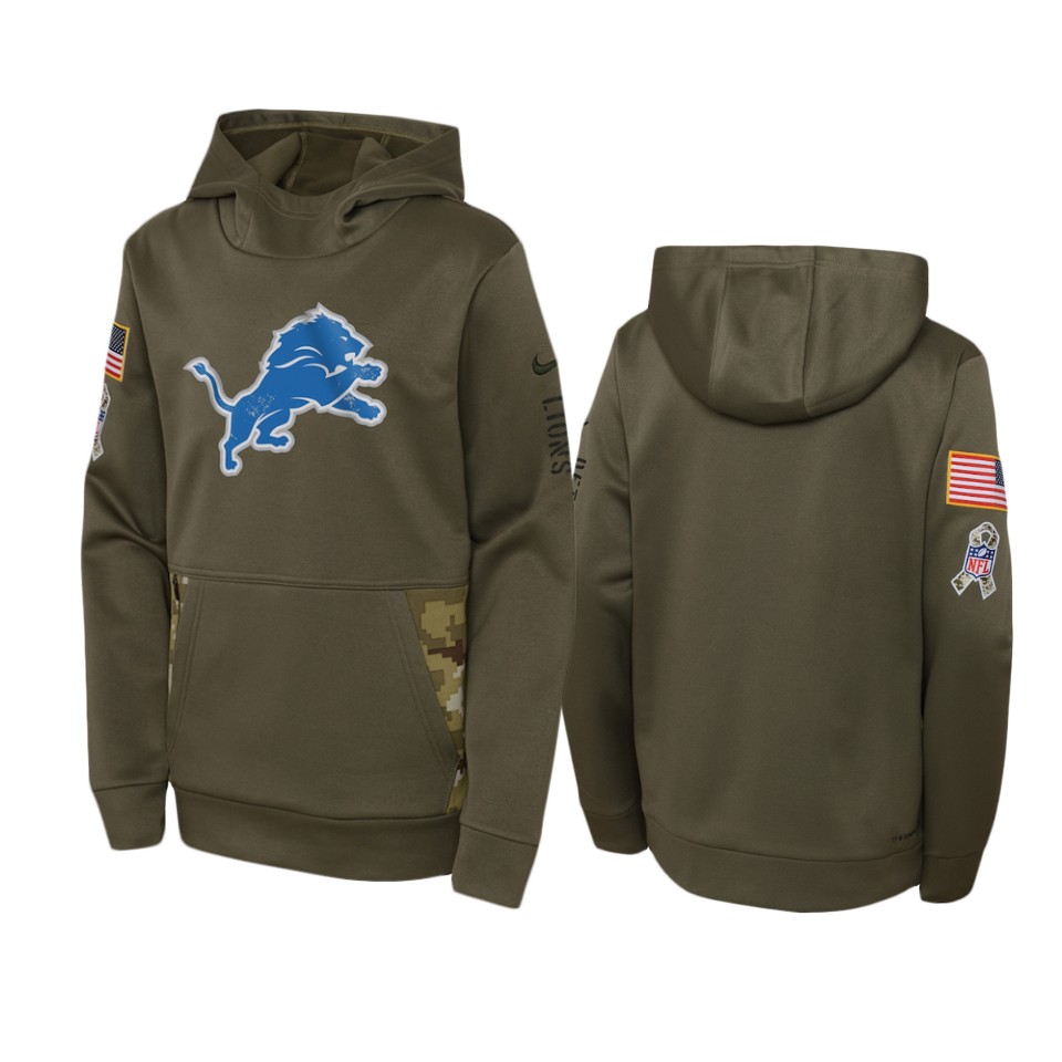 Youth Detroit Lions Nike Olive 2022 Salute to Service Performance Hoodie Youth Detroit Lions Nike Olive 2022 Salute to Service Performance Hoodie