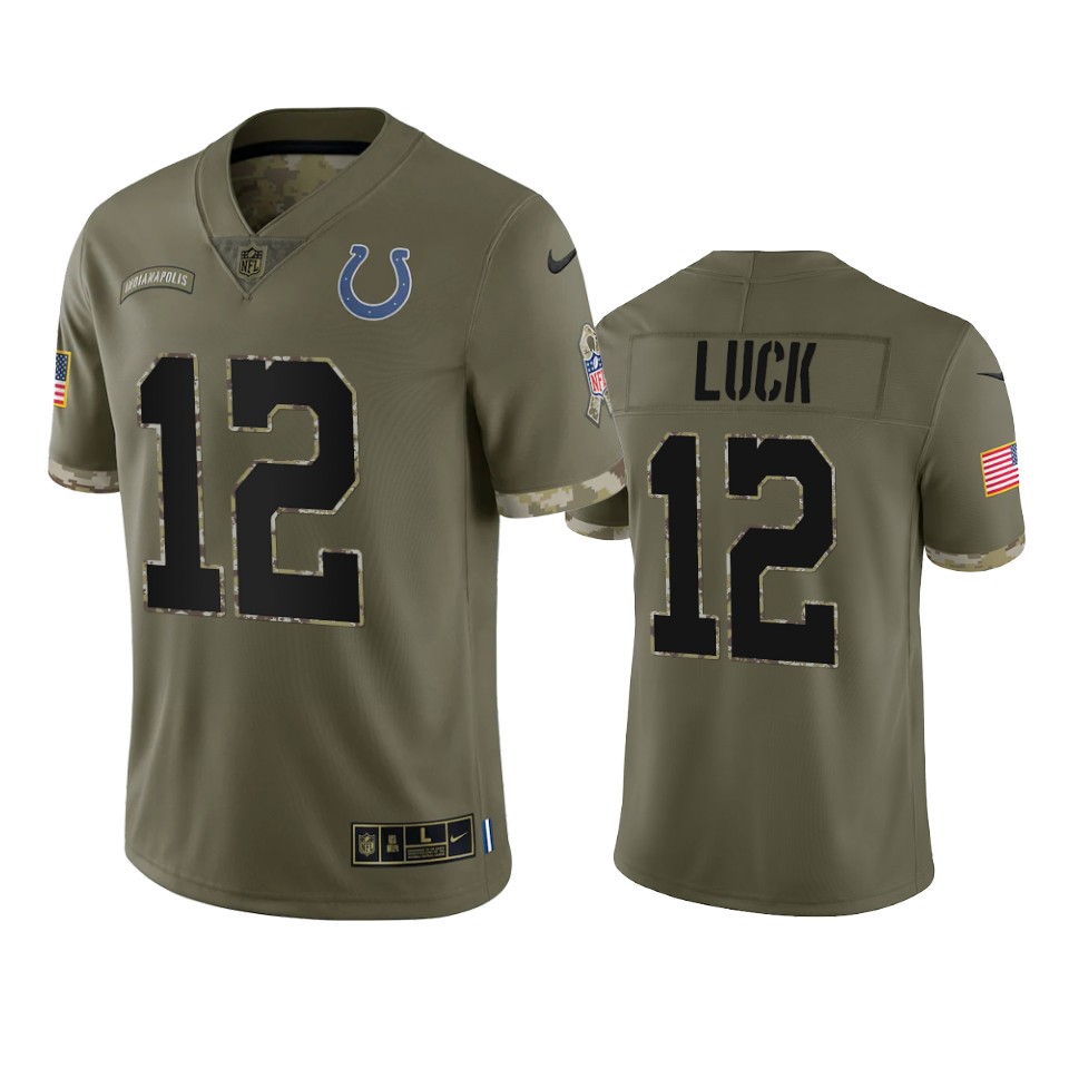 Indianapolis Colts Andrew Luck Nike Olive 2022 Salute To Service Limited Jersey