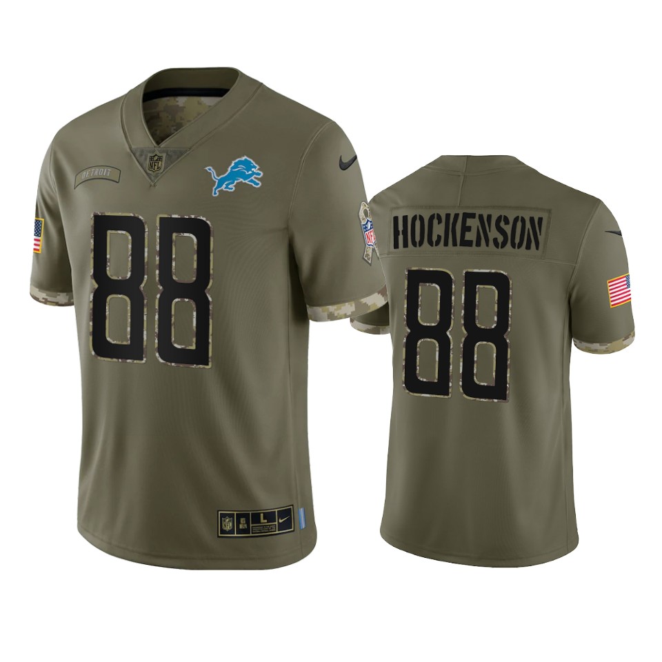 Detroit Lions T.J. Hockenson Nike Olive 2022 Salute To Service Limited Jersey Detroit Lions T.J. Hockenson Nike Olive 2022 Salute To Service Limited Jersey