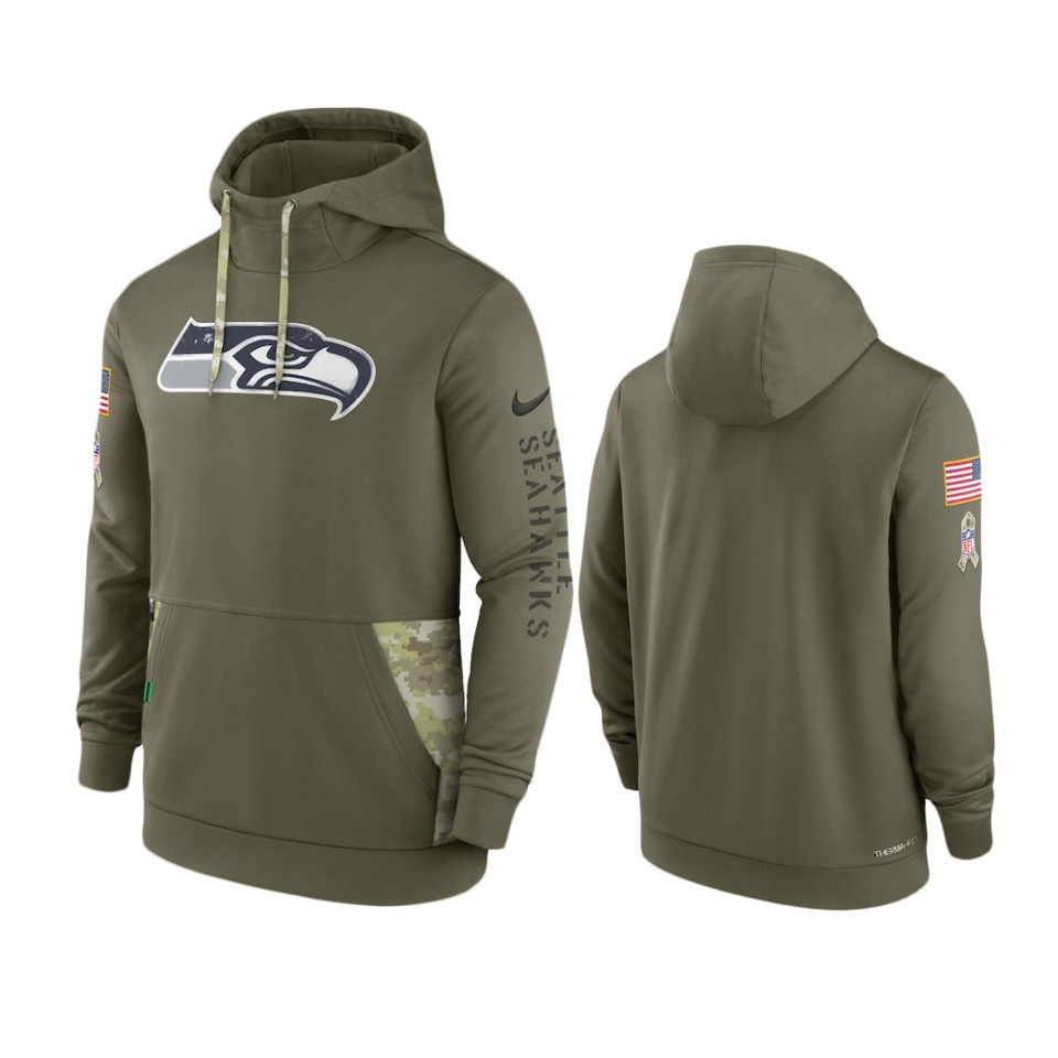 Seattle Seahawks Olive 2022 Salute to Service Therma Hoodie Seattle Seahawks Olive 2022 Salute to Service Therma Hoodie