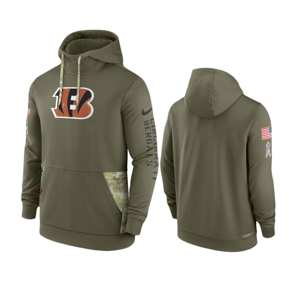 Cincinnati Bengals Olive 2022 Salute to Service Therma Hoodie Cincinnati Bengals Olive 2022 Salute to Service Therma Hoodie