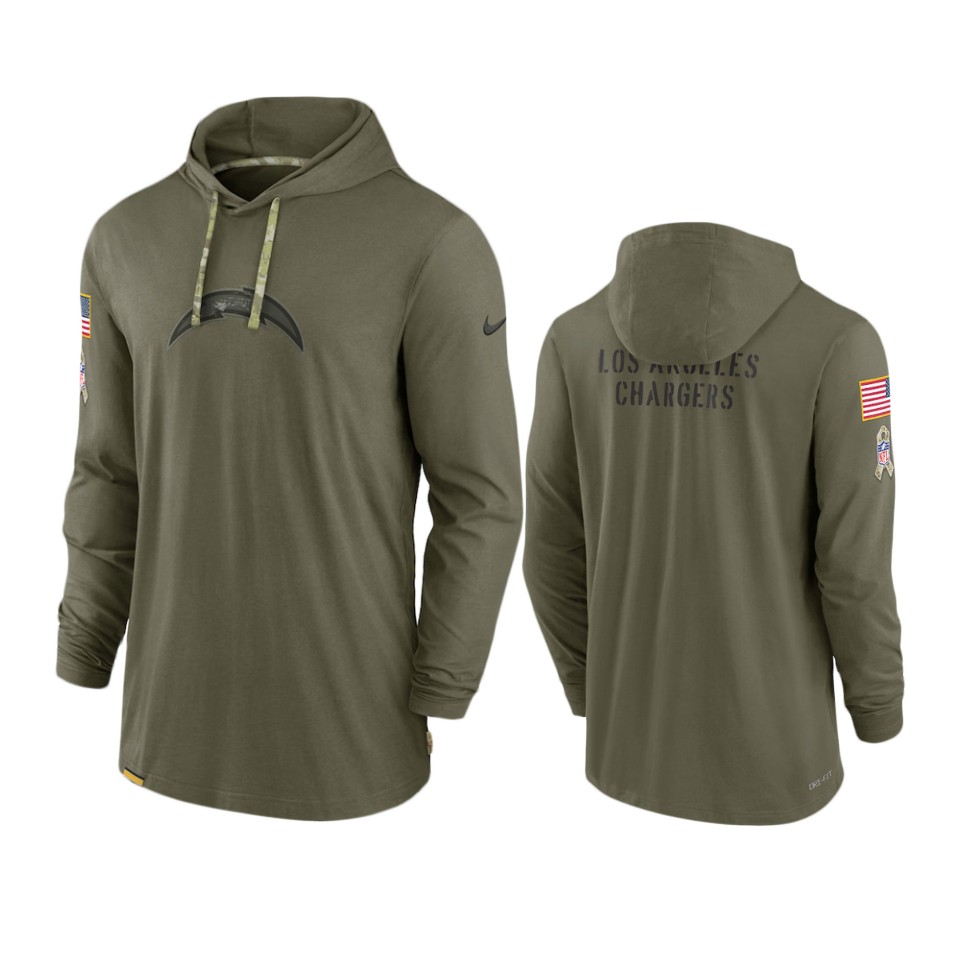 Los Angeles Chargers Olive 2022 Salute to Service Tonal Pullover Hoodie