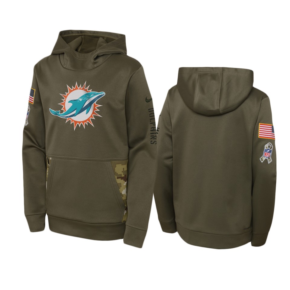 Youth Miami Dolphins Nike Olive 2022 Salute to Service Performance Hoodie