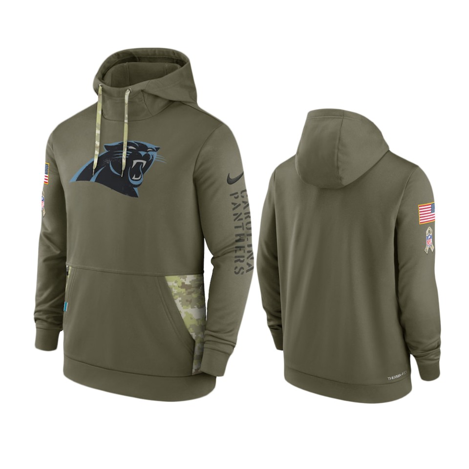 Men’s Carolina Panthers Nike Olive 2022 Salute to Service Therma Hoodie