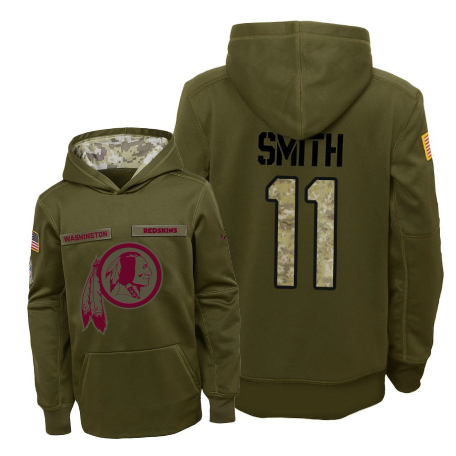 Youth Washington Redskins #11 Alex Smith Olive Hoodie 2018 Salute To Service