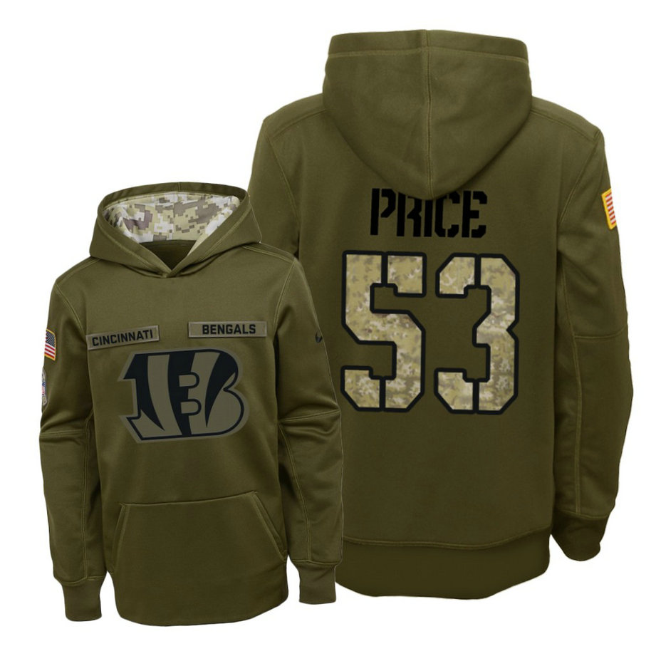 Youth Cincinnati Bengals #53 Billy Price Olive Hoodie 2018 Salute To Service