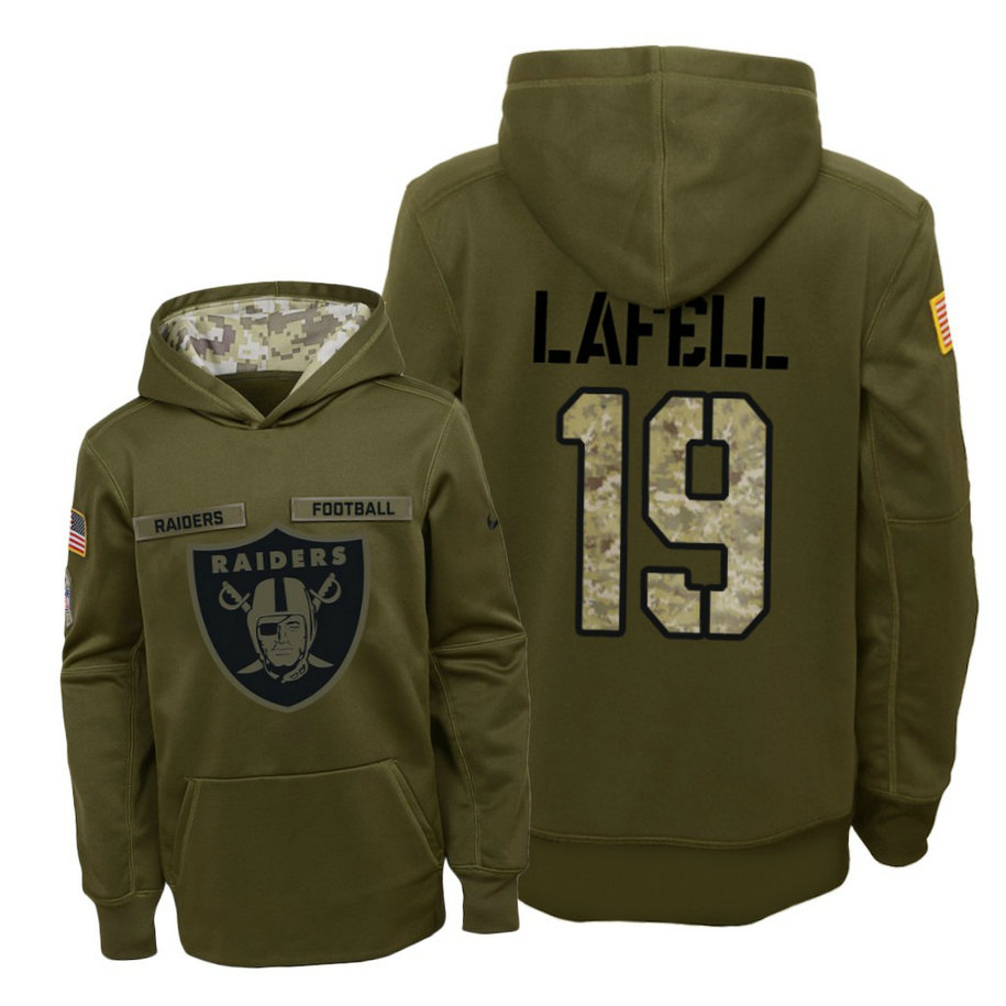 Youth Las Vegas Raiders #19 Brandon LaFell Olive Hoodie 2018 Salute To Service