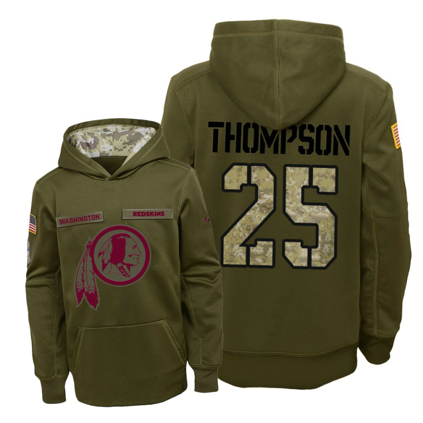 Youth Washington Redskins #25 Chris Thompson Olive Hoodie 2018 Salute To Service