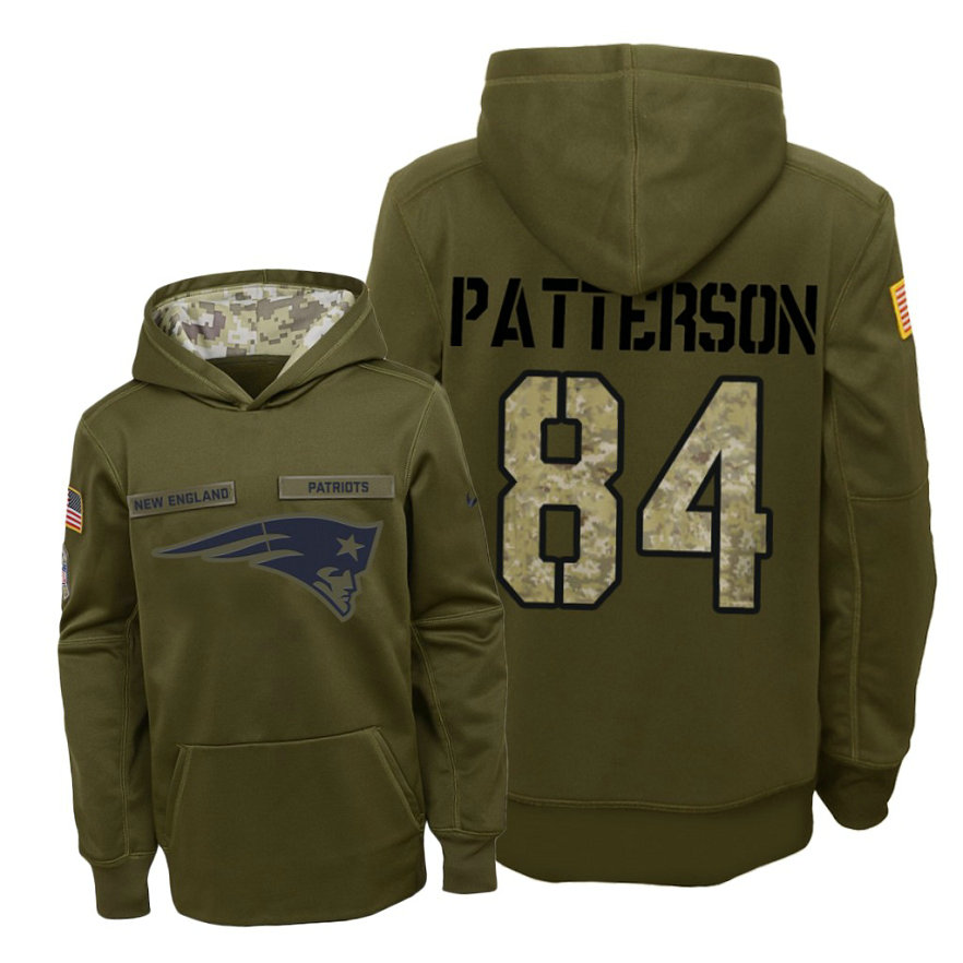 Youth New England Patriots #84 Cordarrelle Patterson Olive Hoodie 2018 Salute To Service Youth New England Patriots #84 Cordarrelle Patterson Olive Hoodie 2018 Salute To Service