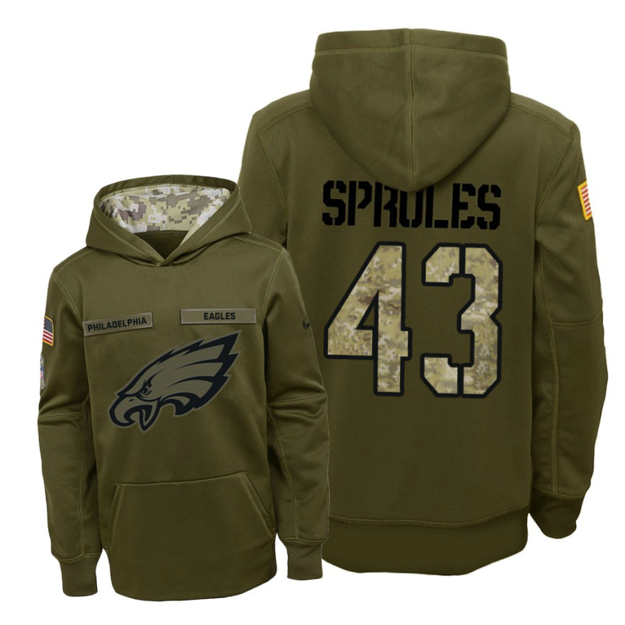 Youth Philadelphia Eagles #43 Darren Sproles Olive Hoodie 2018 Salute To Service Youth Philadelphia Eagles #43 Darren Sproles Olive Hoodie 2018 Salute To Service