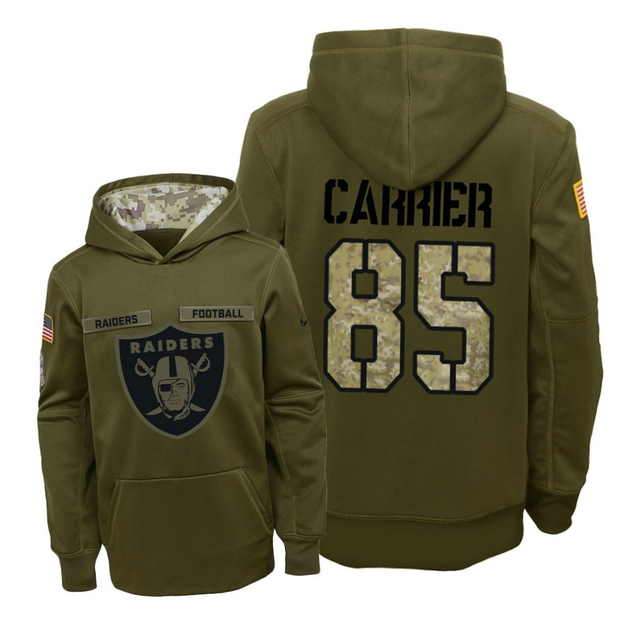 Youth Las Vegas Raiders #85 Derek Carrier Olive Hoodie 2018 Salute To Service Youth Las Vegas Raiders #85 Derek Carrier Olive Hoodie 2018 Salute To Service