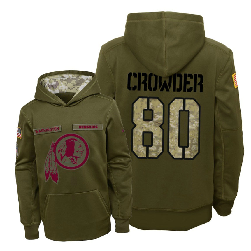 Youth Washington Redskins #80 Jamison Crowder Olive Hoodie 2018 Salute To Service