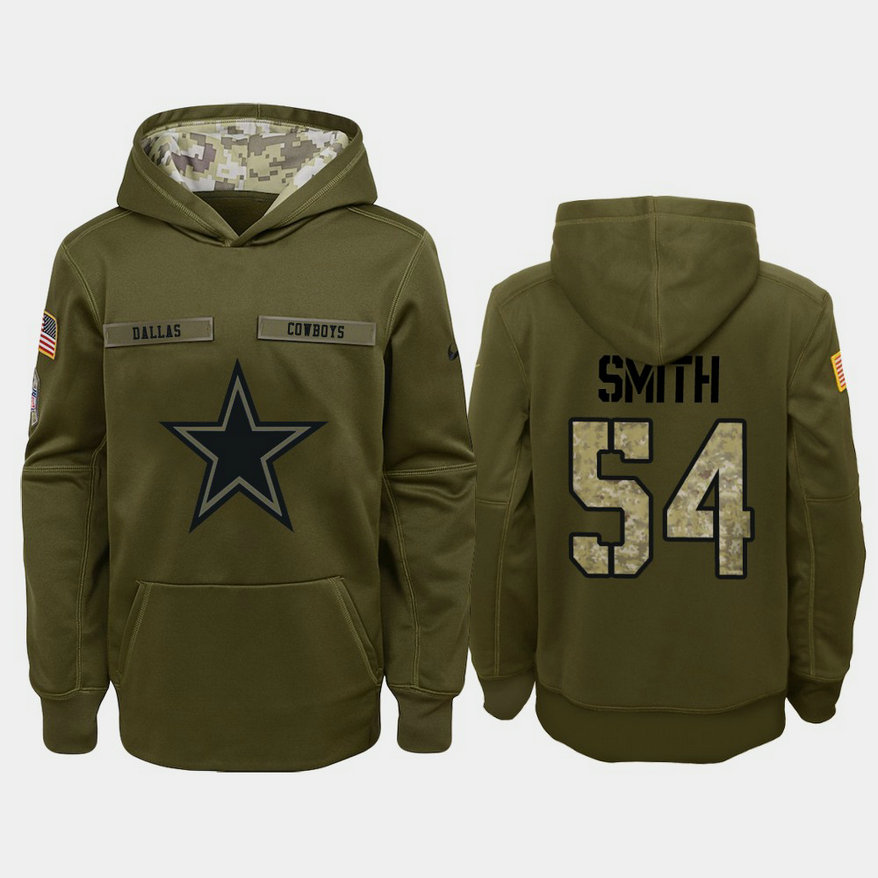 Youth Dallas Cowboys #54 Jaylon Smith Olive Hoodie 2018 Salute To Service Youth Dallas Cowboys #54 Jaylon Smith Olive Hoodie 2018 Salute To Service