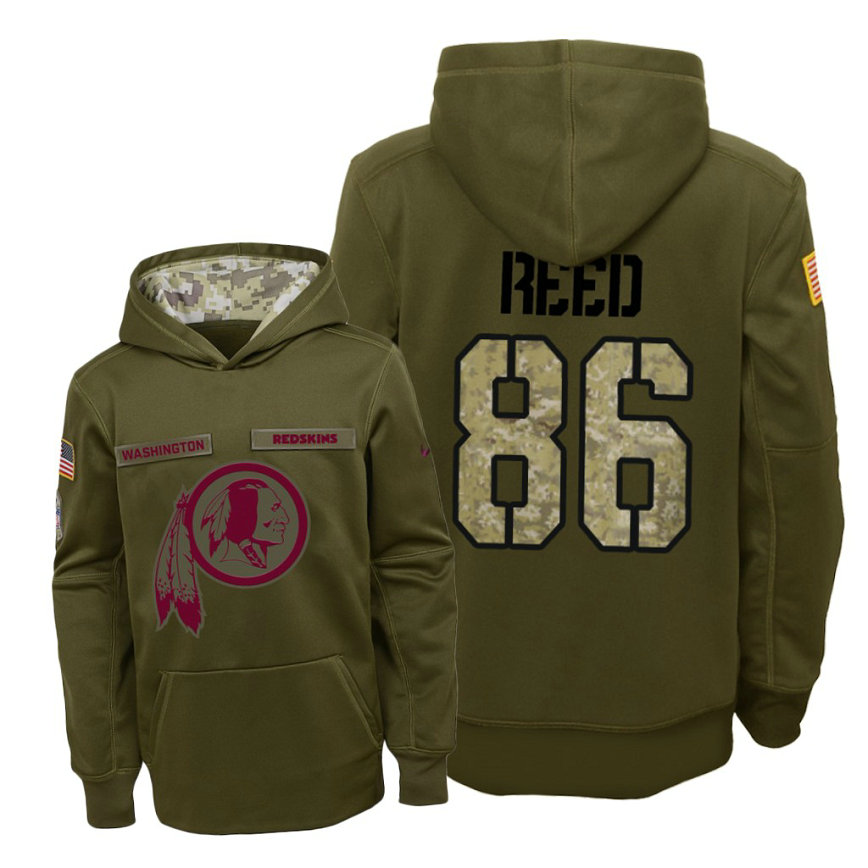 Youth Washington Redskins #86 Jordan Reed Olive Hoodie 2018 Salute To Service