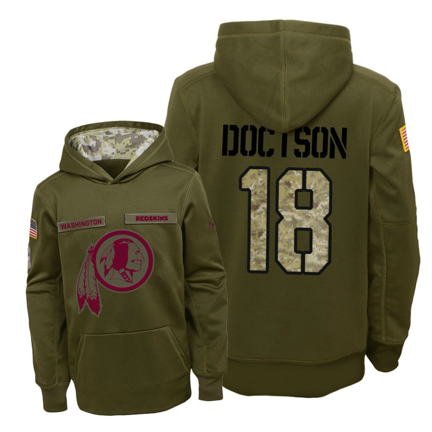Youth Washington Redskins #18 Josh Doctson Olive Hoodie 2018 Salute To Service