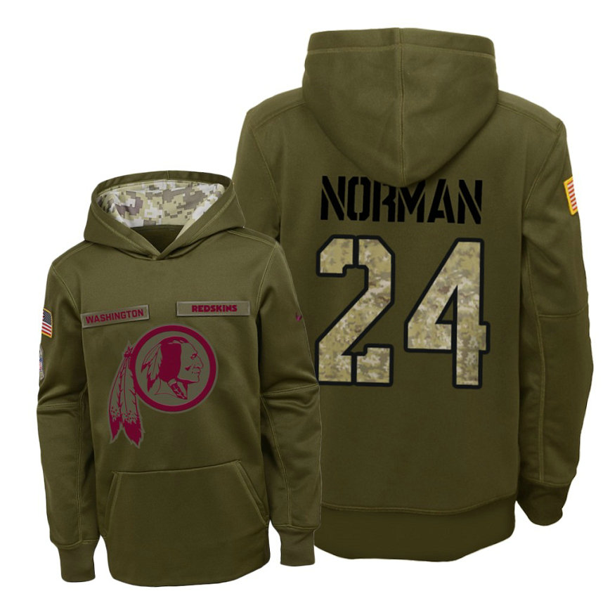 Youth Washington Redskins #24 Josh Norman Olive Hoodie 2018 Salute To Service Youth Washington Redskins #24 Josh Norman Olive Hoodie 2018 Salute To Service