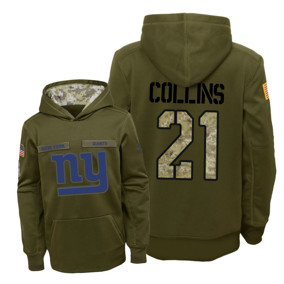 Youth New York Giants #21 Landon Collins Olive Hoodie 2018 Salute To Service Youth New York Giants #21 Landon Collins Olive Hoodie 2018 Salute To Service