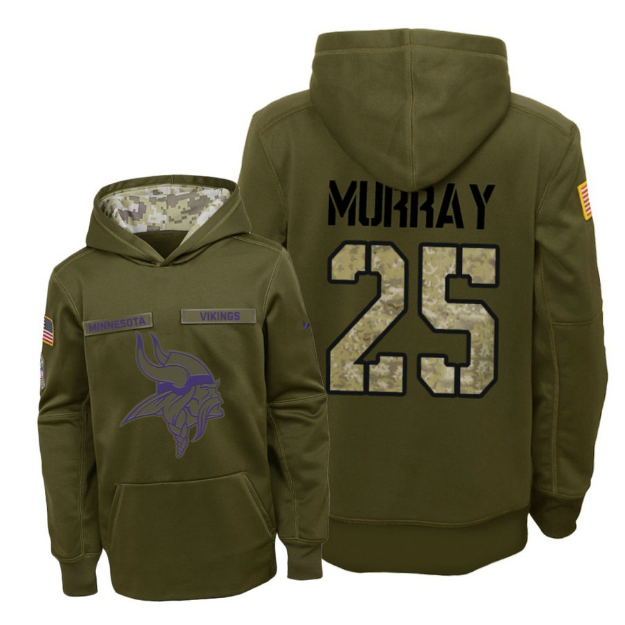 Youth Minnesota Vikings #25 Latavius Murray Olive Hoodie 2018 Salute To Service