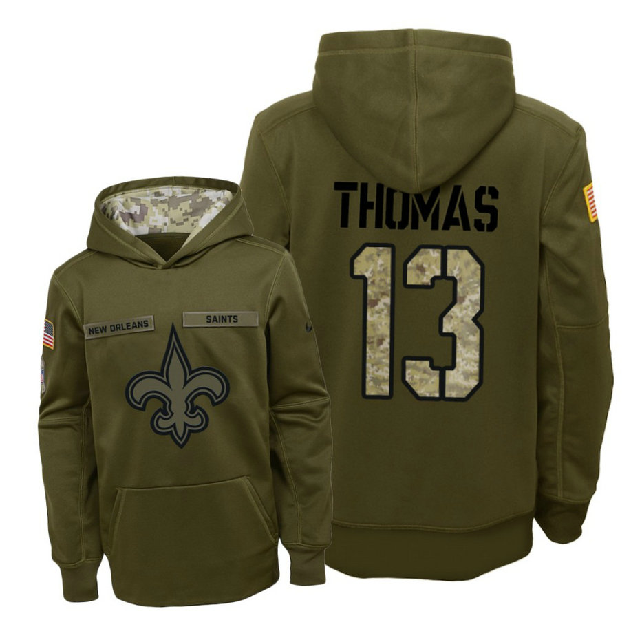 Youth New Orleans Saints #13 Michael Thomas Olive Hoodie 2018 Salute To Service Youth New Orleans Saints #13 Michael Thomas Olive Hoodie 2018 Salute To Service