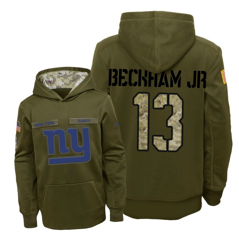 Youth New York Giants #13 Odell Beckham Jr. Olive Hoodie 2018 Salute To Service Youth New York Giants #13 Odell Beckham Jr. Olive Hoodie 2018 Salute To Service