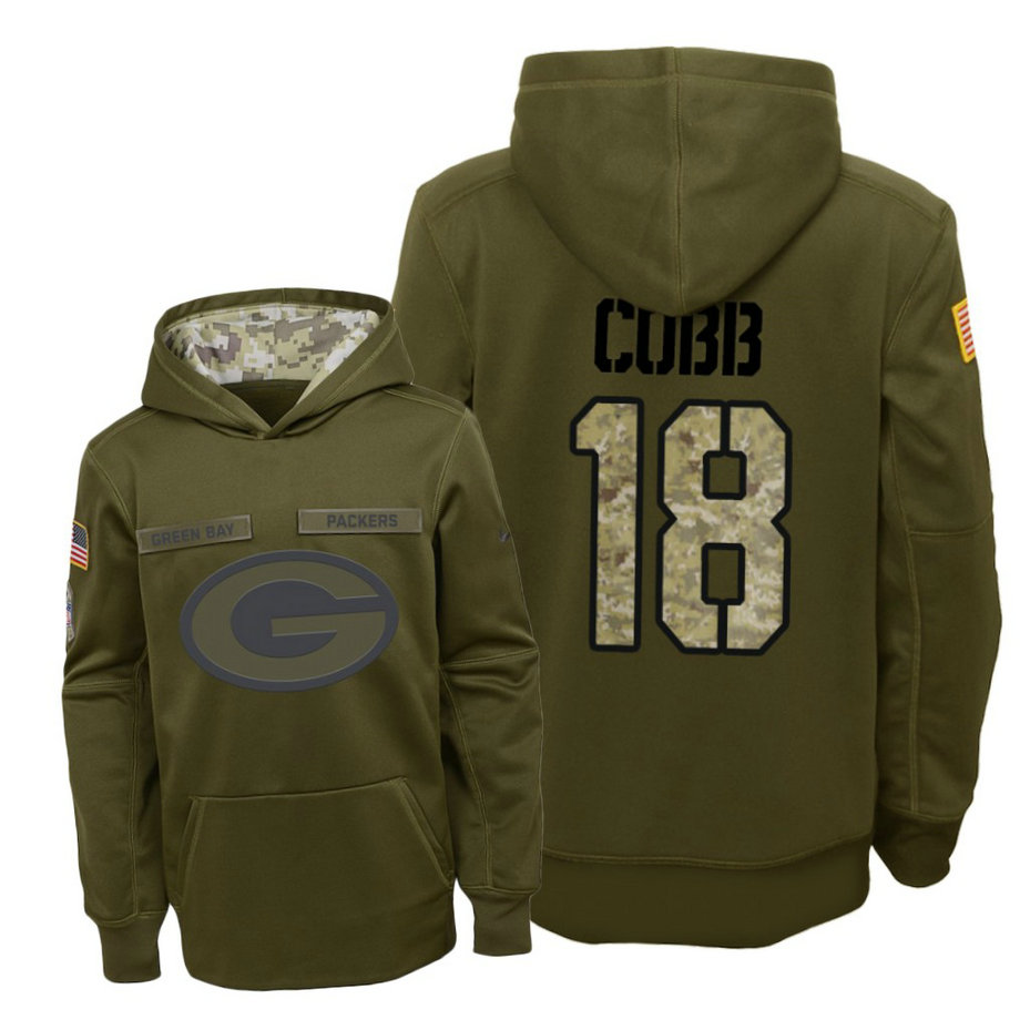 Youth Green Bay Packers #18 Randall Cobb Olive Hoodie 2018 Salute To Service