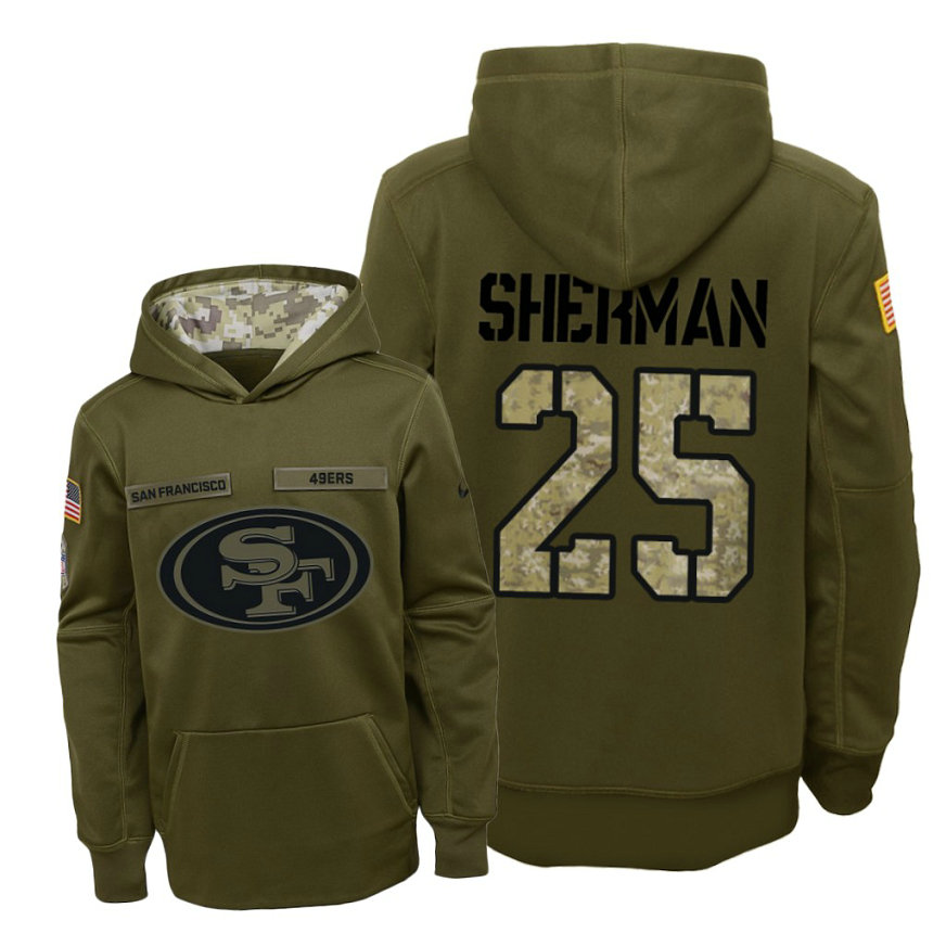 Youth San Francisco 49ers #25 Richard Sherman Olive Hoodie 2018 Salute To Service Youth San Francisco 49ers #25 Richard Sherman Olive Hoodie 2018 Salute To Service