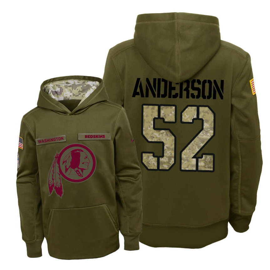 Youth Washington Redskins #52 Ryan Anderson Olive Hoodie 2018 Salute To Service