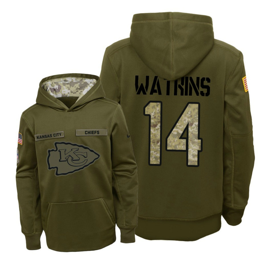 Youth Kansas City Chiefs #14 Sammy Watkins Olive Hoodie 2018 Salute To Service Youth Kansas City Chiefs #14 Sammy Watkins Olive Hoodie 2018 Salute To Service