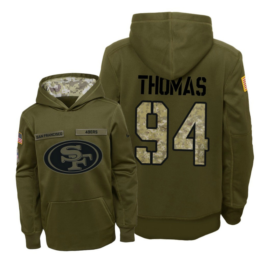 Youth San Francisco 49ers #94 Solomon Thomas Olive Hoodie 2018 Salute To Service Youth San Francisco 49ers #94 Solomon Thomas Olive Hoodie 2018 Salute To Service