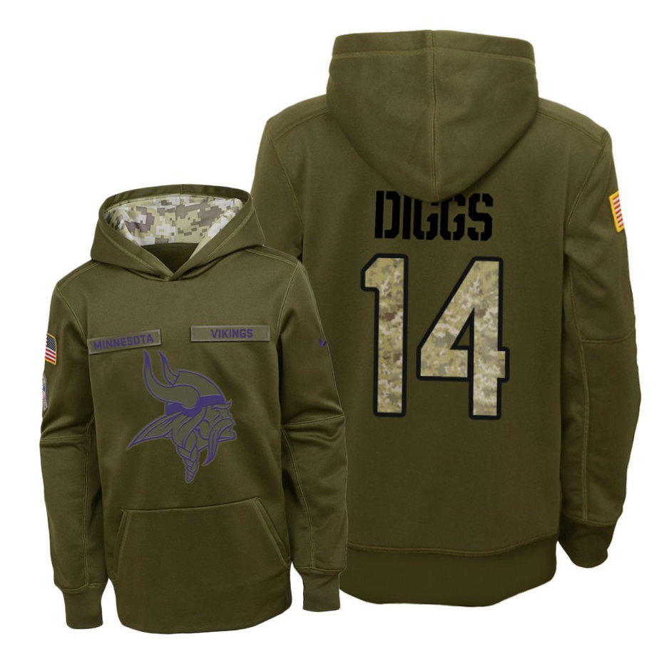 Youth Minnesota Vikings #14 Stefon Diggs Olive Hoodie 2018 Salute To Service Youth Minnesota Vikings #14 Stefon Diggs Olive Hoodie 2018 Salute To Service