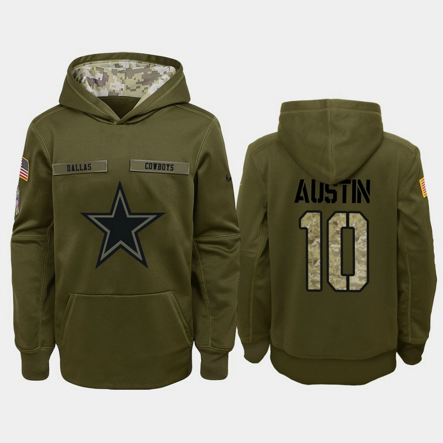 Youth Dallas Cowboys #10 Tavon Austin Olive Hoodie 2018 Salute To Service Youth Dallas Cowboys #10 Tavon Austin Olive Hoodie 2018 Salute To Service