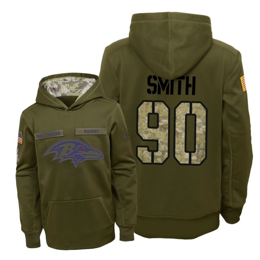 Youth Baltimore Ravens #90 Za'Darius Smith Olive Hoodie 2018 Salute To Service Youth Baltimore Ravens #90 Za'Darius Smith Olive Hoodie 2018 Salute To Service