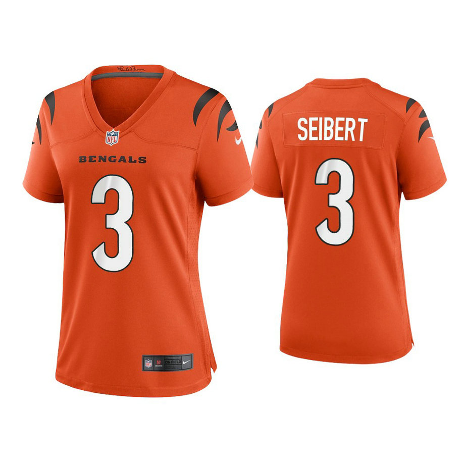 Women's 2021 Cincinnati Bengals #3 Austin Seibert Orange Game Jersey With Super Bowl LVI Patch Women's 2021 Cincinnati Bengals #3 Austin Seibert Orange Game Jersey With Super Bowl LVI Patch