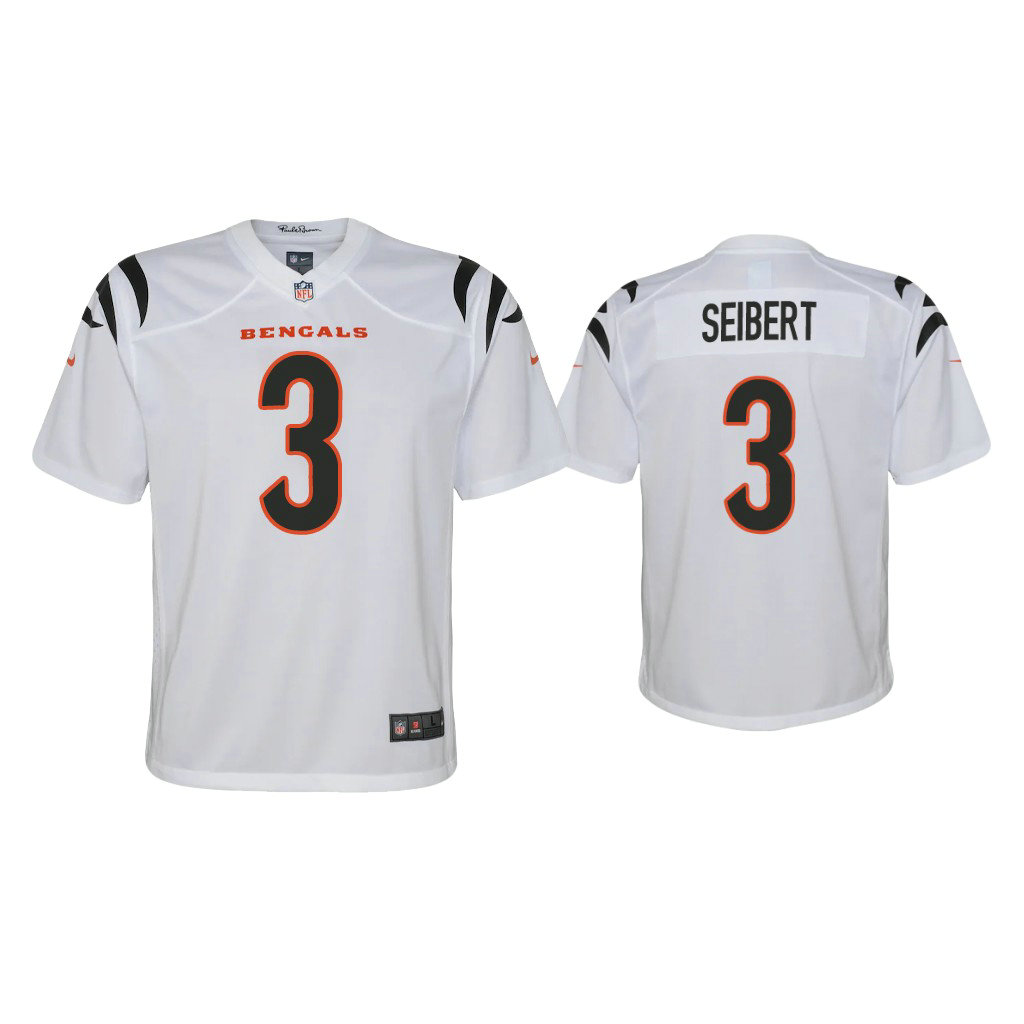 Youth 2021 Cincinnati Bengals #3 Austin Seibert White Game Jersey Youth 2021 Cincinnati Bengals #3 Austin Seibert White Game Jersey