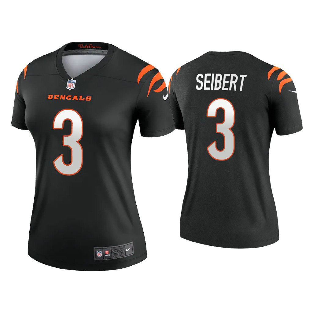 Women's 2021 Cincinnati Bengals #3 Austin Seibert Black Jersey With Super Bowl LVI Patch Women's 2021 Cincinnati Bengals #3 Austin Seibert Black Jersey With Super Bowl LVI Patch