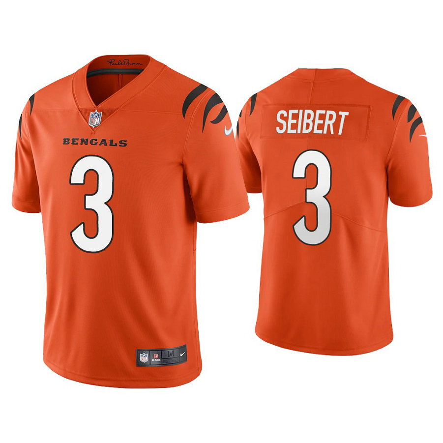 2021 Cincinnati Bengals #3 Austin Seibert Orange Vapor Limited Jersey With Super Bowl LVI Patch