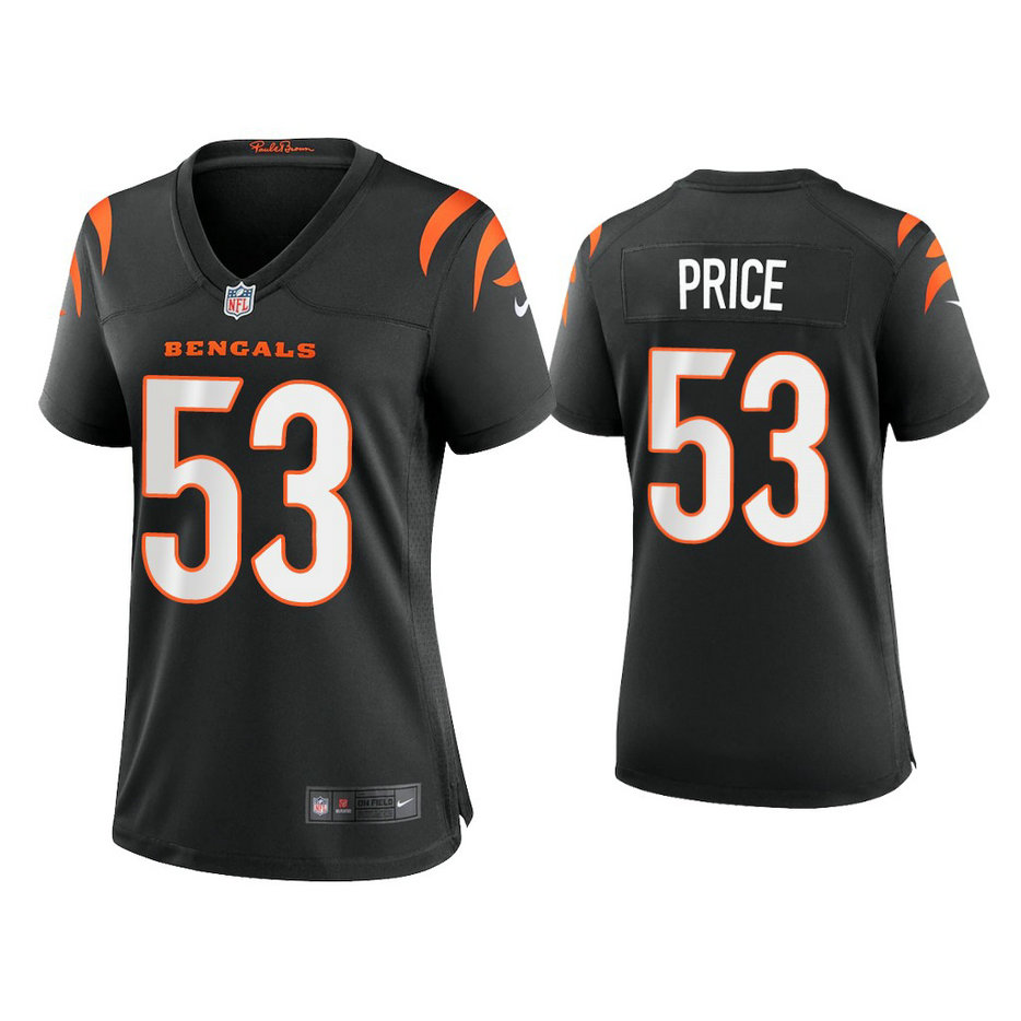 Women's 2021 Cincinnati Bengals #53 Billy Price Black Game Jersey With Super Bowl LVI Patch Women's 2021 Cincinnati Bengals #53 Billy Price Black Game Jersey With Super Bowl LVI Patch