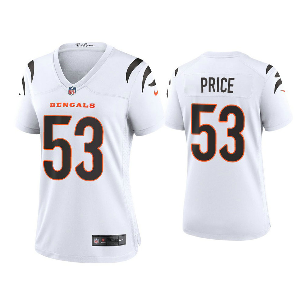 Women's 2021 Cincinnati Bengals #53 Billy Price White Game Jersey With Super Bowl LVI Patch Women's 2021 Cincinnati Bengals #53 Billy Price White Game Jersey With Super Bowl LVI Patch
