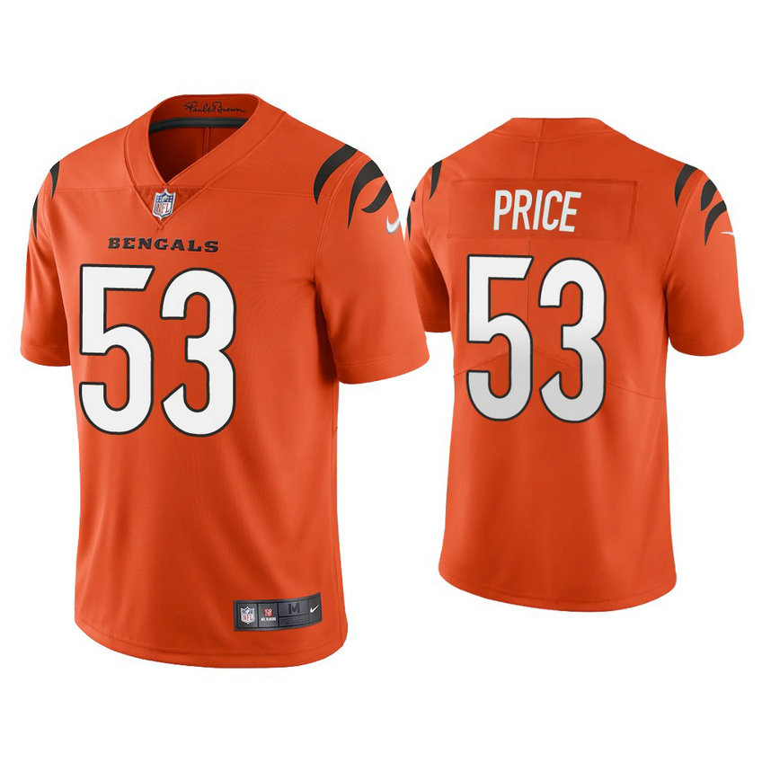 2021 Cincinnati Bengals #53 Billy Price Orange Vapor Limited Jersey With Super Bowl LVI Patch 2021 Cincinnati Bengals #53 Billy Price Orange Vapor Limited Jersey With Super Bowl LVI Patch