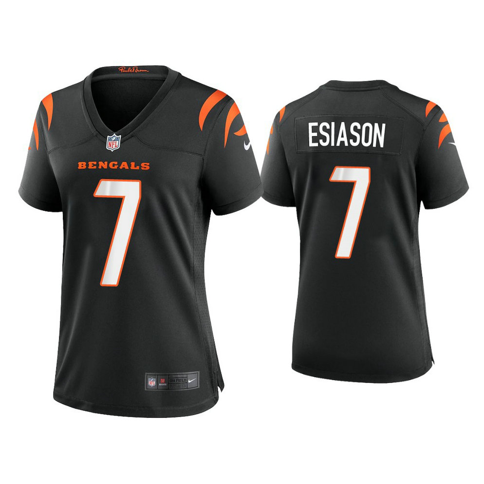 Women's 2021 Cincinnati Bengals #7 Boomer Esiason Black Game Jersey With Super Bowl LVI Patch Women's 2021 Cincinnati Bengals #7 Boomer Esiason Black Game Jersey With Super Bowl LVI Patch
