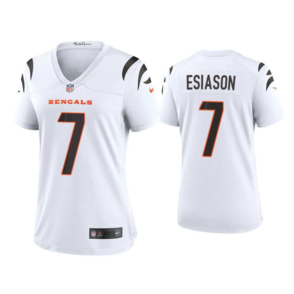 Women's 2021 Cincinnati Bengals #7 Boomer Esiason White Game Jersey With Super Bowl LVI Patch Women's 2021 Cincinnati Bengals #7 Boomer Esiason White Game Jersey With Super Bowl LVI Patch