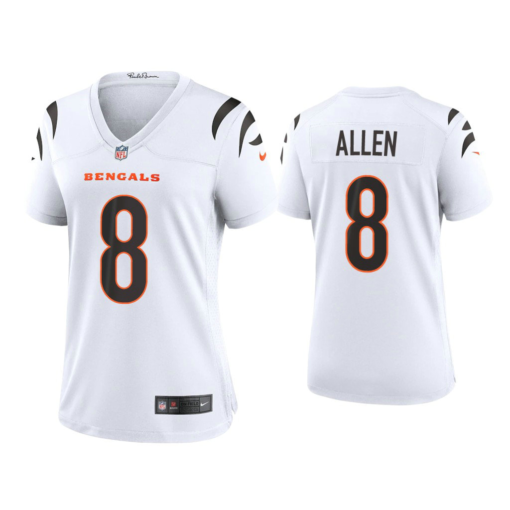 Women's 2021 Cincinnati Bengals #8 Brandon Allen White Game Jersey With Super Bowl LVI Patch