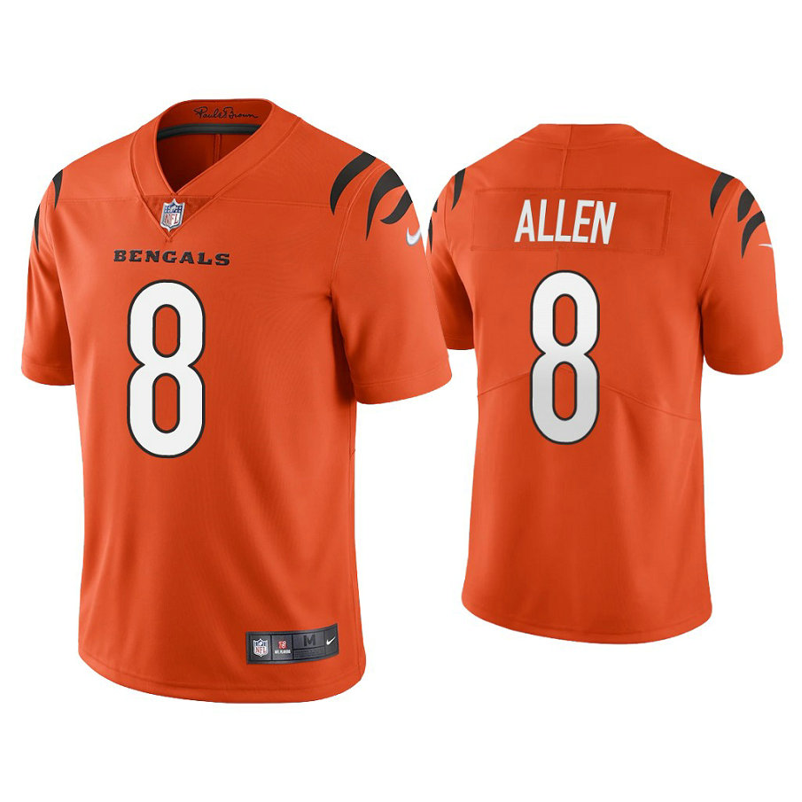 2021 Cincinnati Bengals #8 Brandon Allen Orange Vapor Limited Jersey With Super Bowl LVI Patch 2021 Cincinnati Bengals #8 Brandon Allen Orange Vapor Limited Jersey With Super Bowl LVI Patch